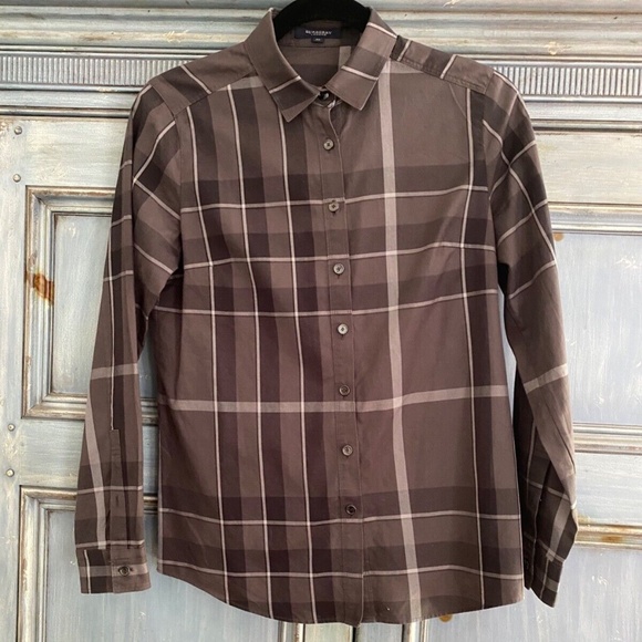 Burberry  London black plaid cotton button down top size 38 - Picture 1 of 5